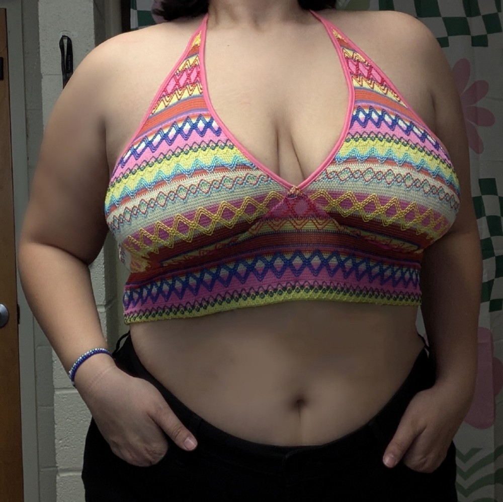 {SOLD} NWT Multicolor Cropped Halter Top